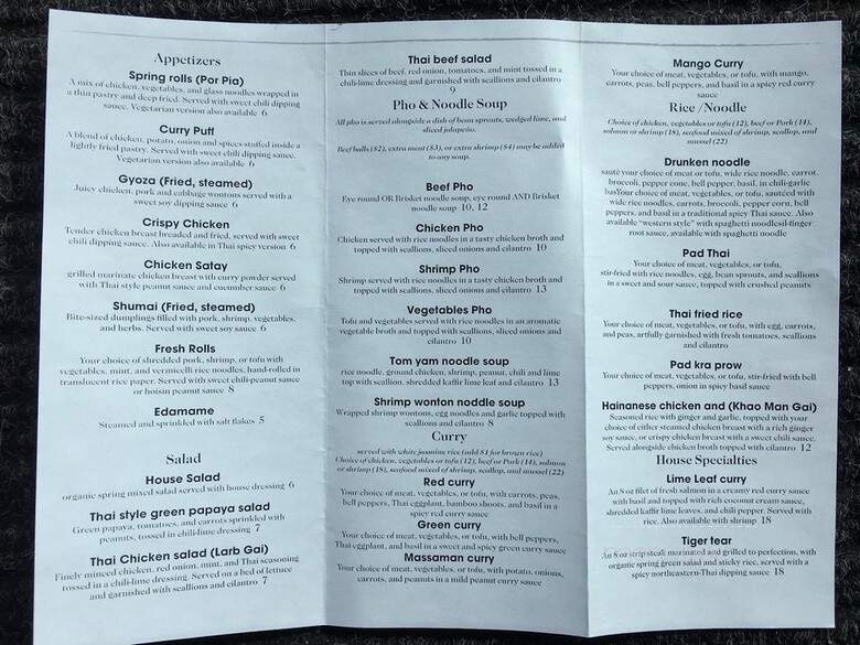 Lime Leaf Thai Bistro - Troy, NY menu_pic