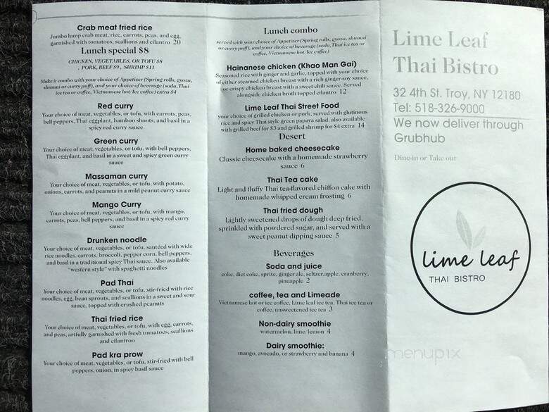 Lime Leaf Thai Bistro - Troy, NY menu_pic