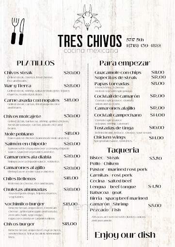 Tres Chivos Restaurant Corp - Brooklyn, NY menu_pic