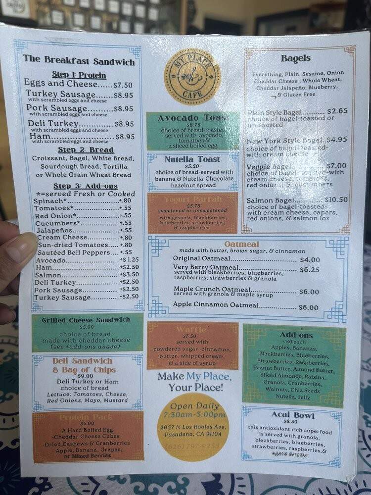 My Place Cafe - Pasadena, CA menu_pic