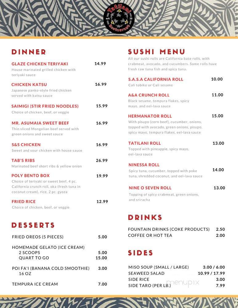 Tatilani - Anchorage, AK menu_pic
