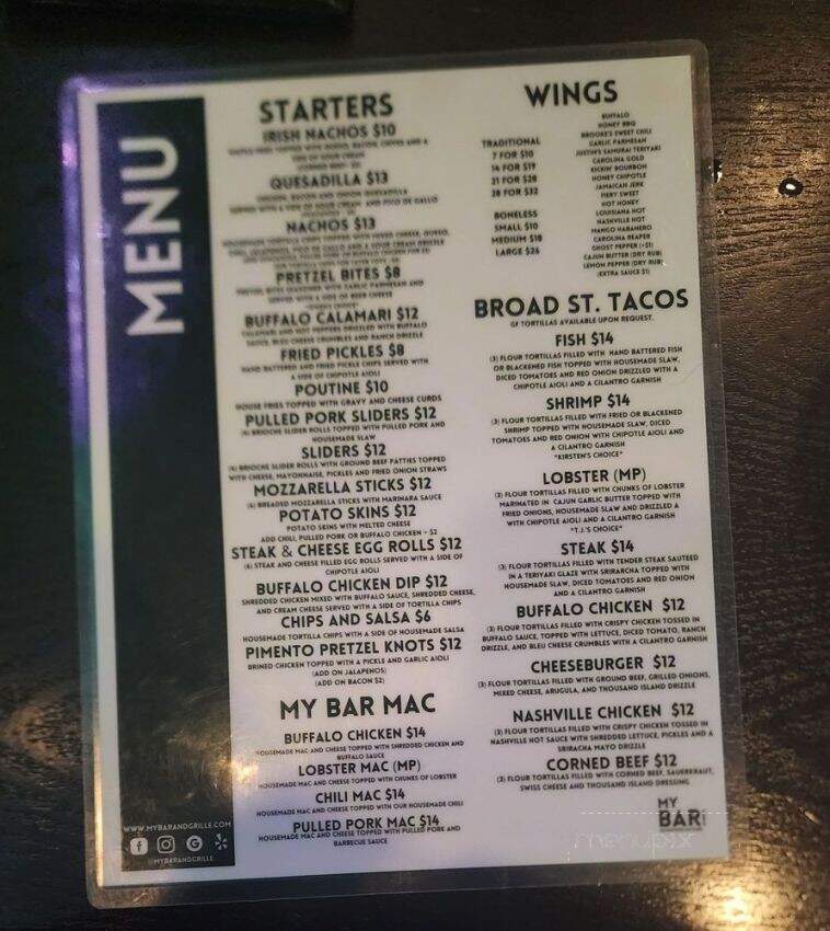 My Bar & Grille - Milford, CT menu_pic