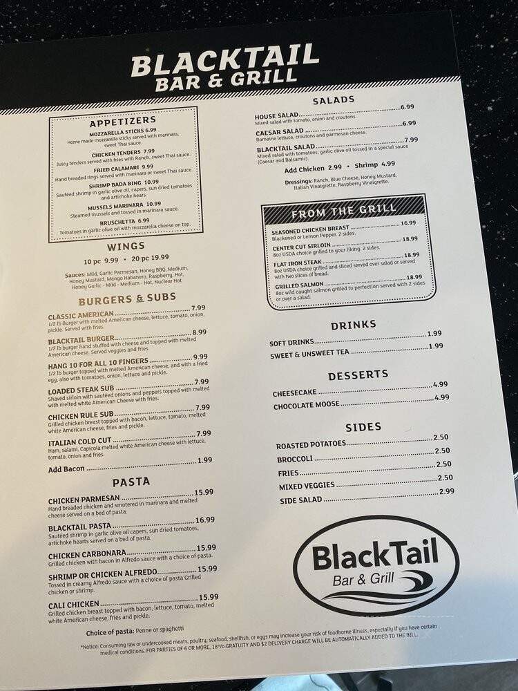 Blacktail Bar & Grill - Jacksonville, FL menu_pic