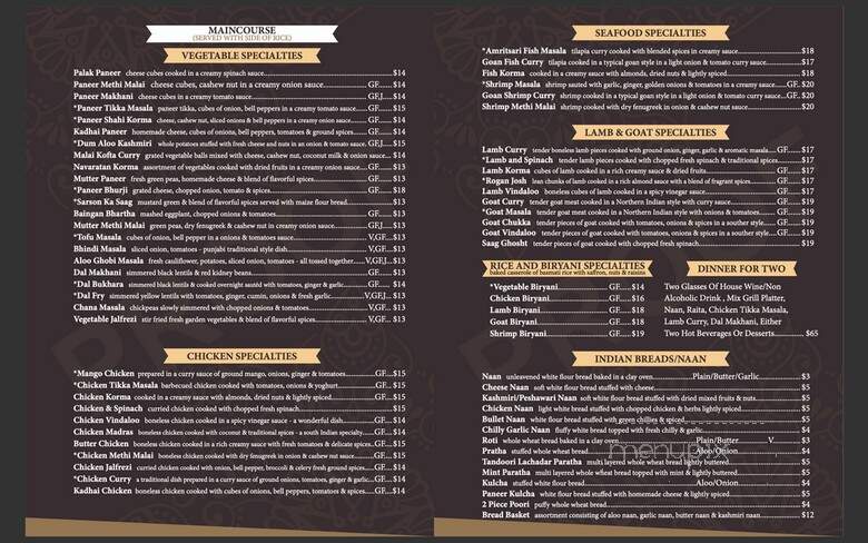 Zayka Indian Cuisine - Southern Pines, NC menu_pic