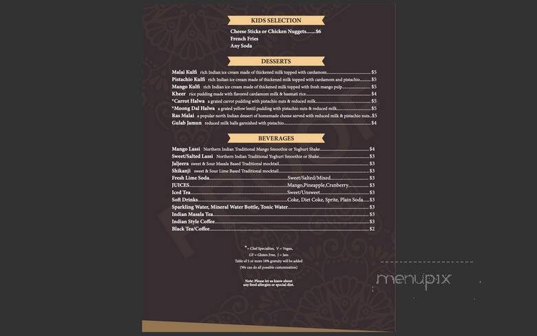 Zayka Indian Cuisine - Southern Pines, NC menu_pic