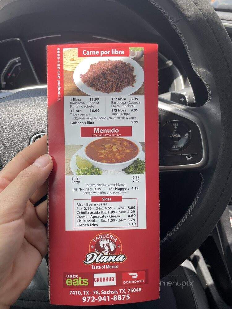 Taqueria Diana - Sachse, TX menu_pic