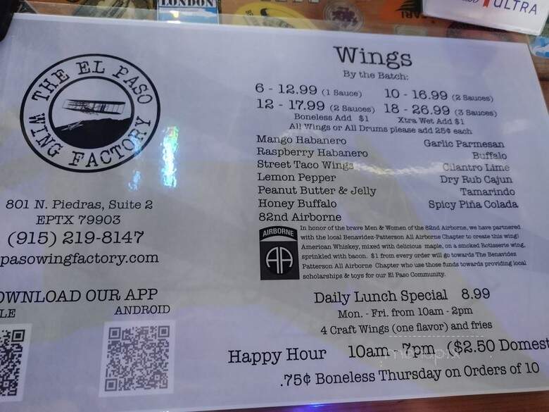 The El Paso Wing Factory - El Paso, TX menu_pic