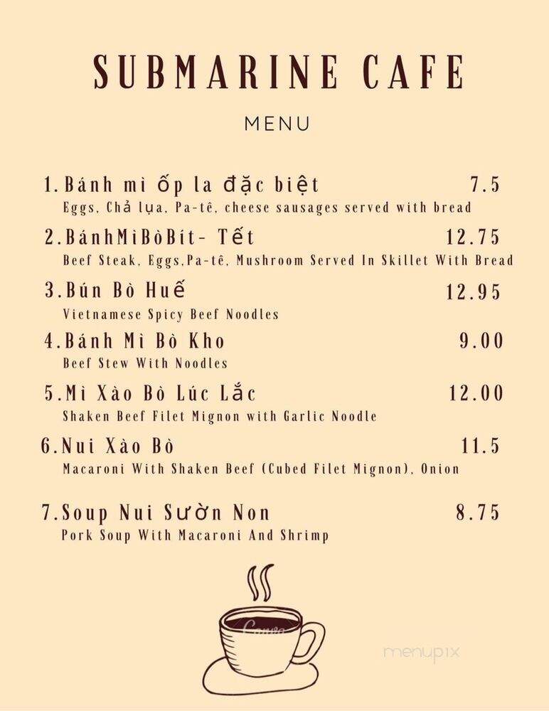 Submarine Cafe - Garden Grove, CA menu_pic