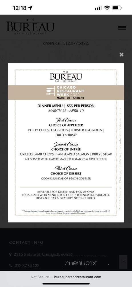 The Bureau Bar and Restaurant - Chicago, IL menu_pic