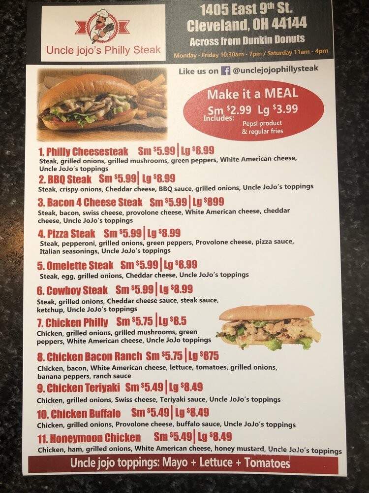 Uncle JoJo's Philly Steak - Cleveland, OH menu_pic