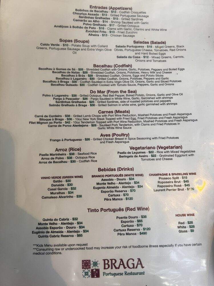 Braga Portuguese Restaurant - Miami, FL menu_pic