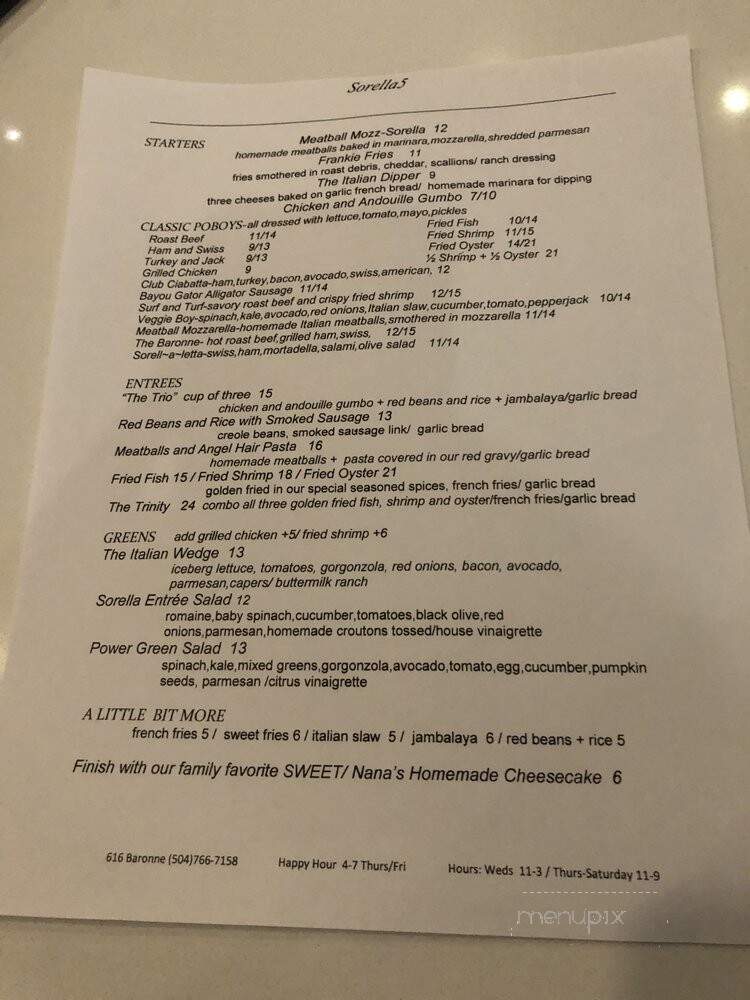 Sorella5 - New Orleans, LA menu_pic