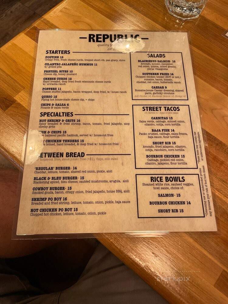 Republic Quality Food & Drink - Nashville, TN menu_pic