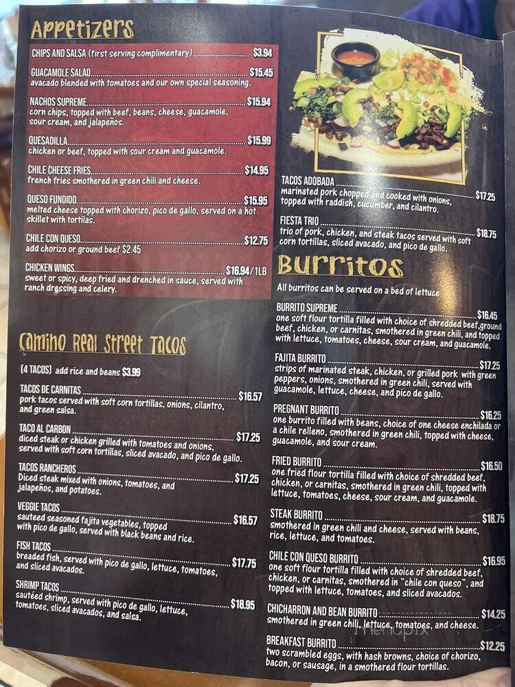 Camino Real Mexican Restaurant - Littleton, CO menu_pic