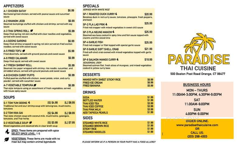 Paradise Thai Cuisine - Orange, CT menu_pic
