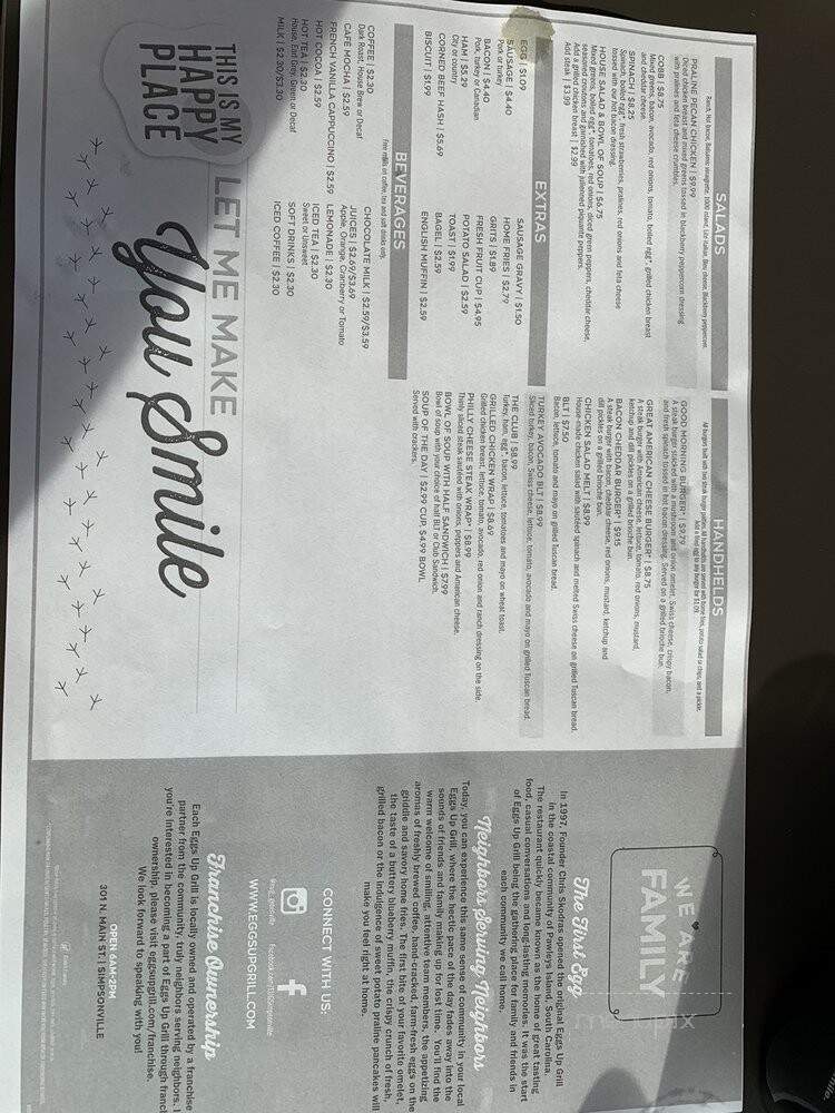 Eggs Up Grill - Simpsonville, SC menu_pic