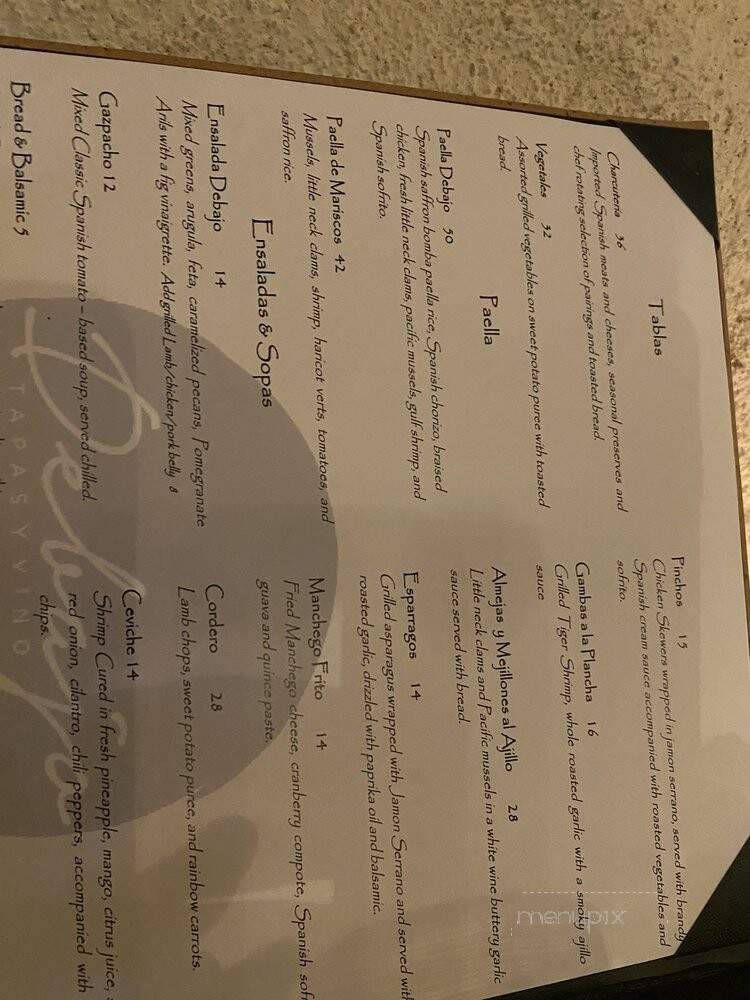 Debajo Tapas Y Vino - Albuquerque, NM menu_pic