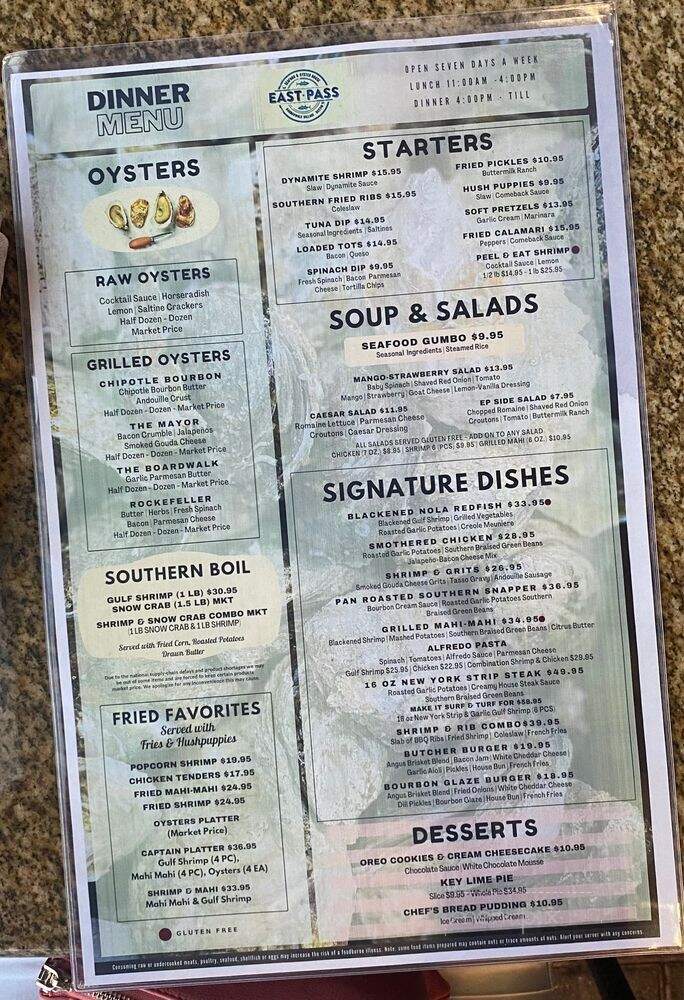 East Pass Seafood & Oyster House - Destin, FL menu_pic