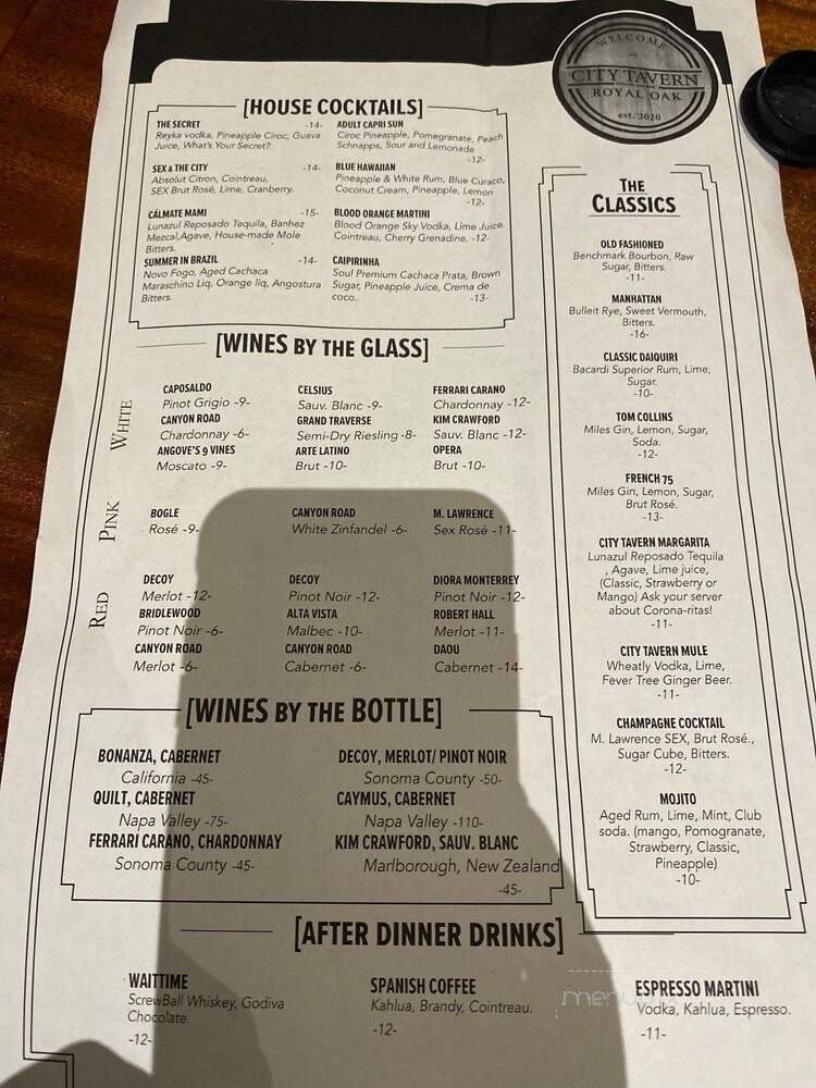 City Tavern Kitchen & Bar - Royal Oak, MI menu_pic