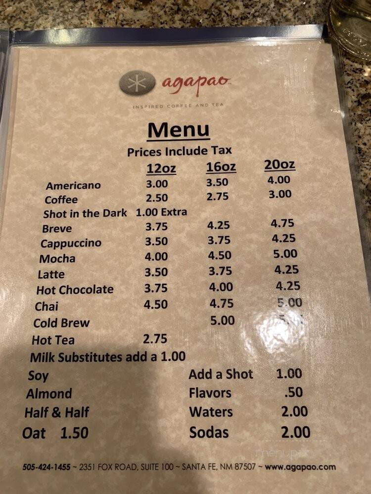 Agapao Coffee - Santa Fe, NM menu_pic
