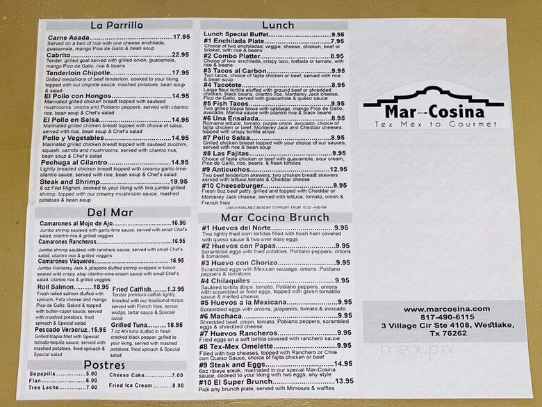 Mar- Cosina - Mansfield, TX menu_pic