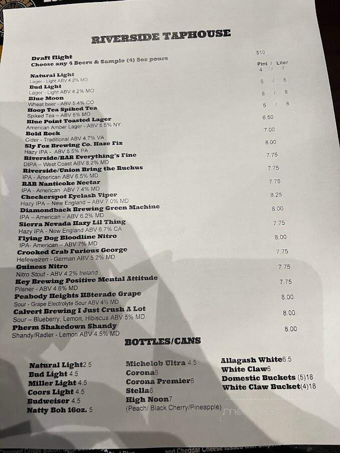 Riverside Taphouse - Baltimore, MD menu_pic