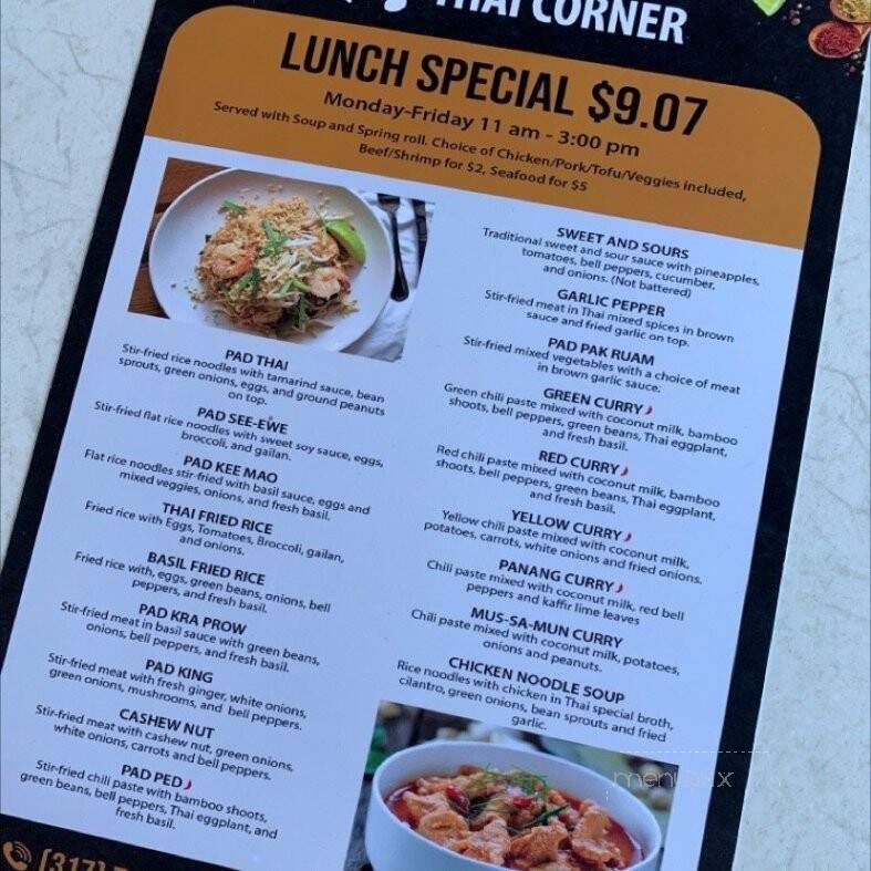 Thai Corner Restaurant and Bar - Zionsville, IN menu_pic