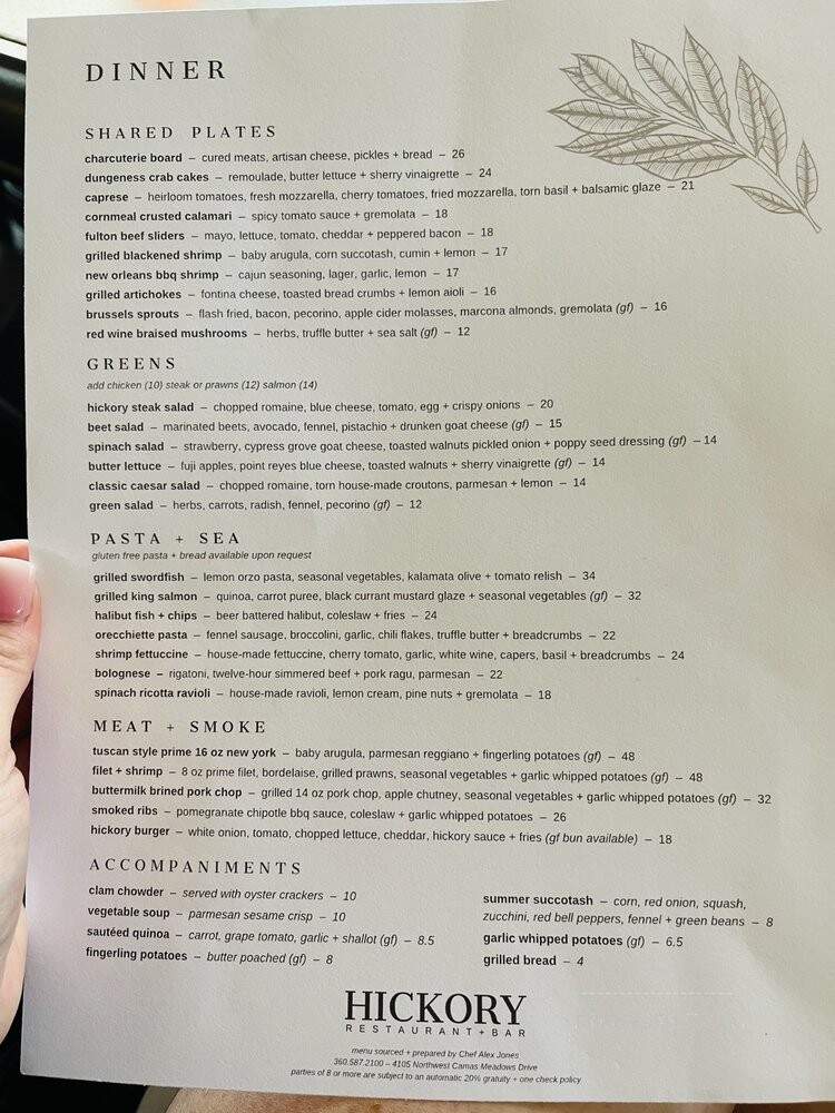Hickory Restaurant + Bar - Camas, WA menu_pic