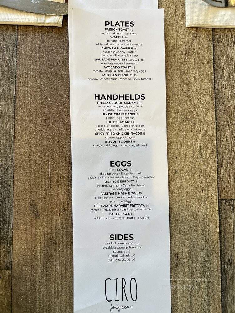 Ciro Forty Acres - Wilmington, DE menu_pic