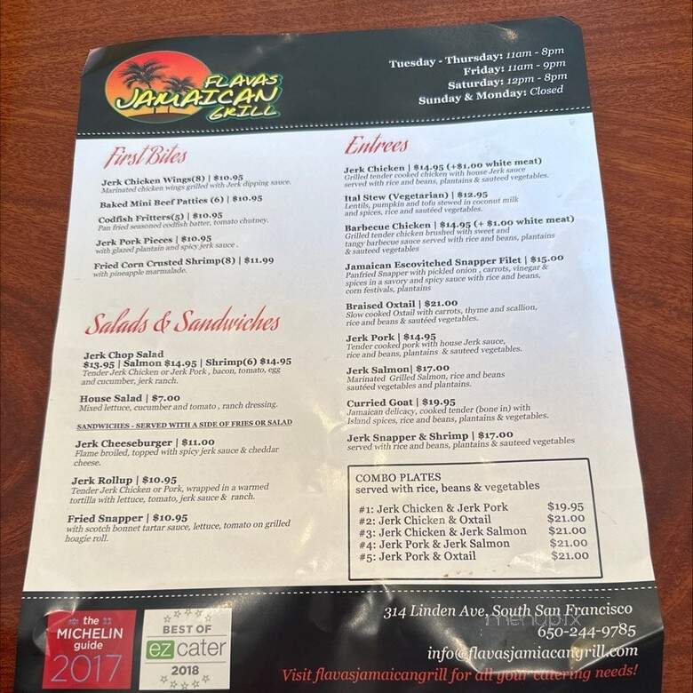 Flavas Jamaican Grill - San Francisco, CA menu_pic