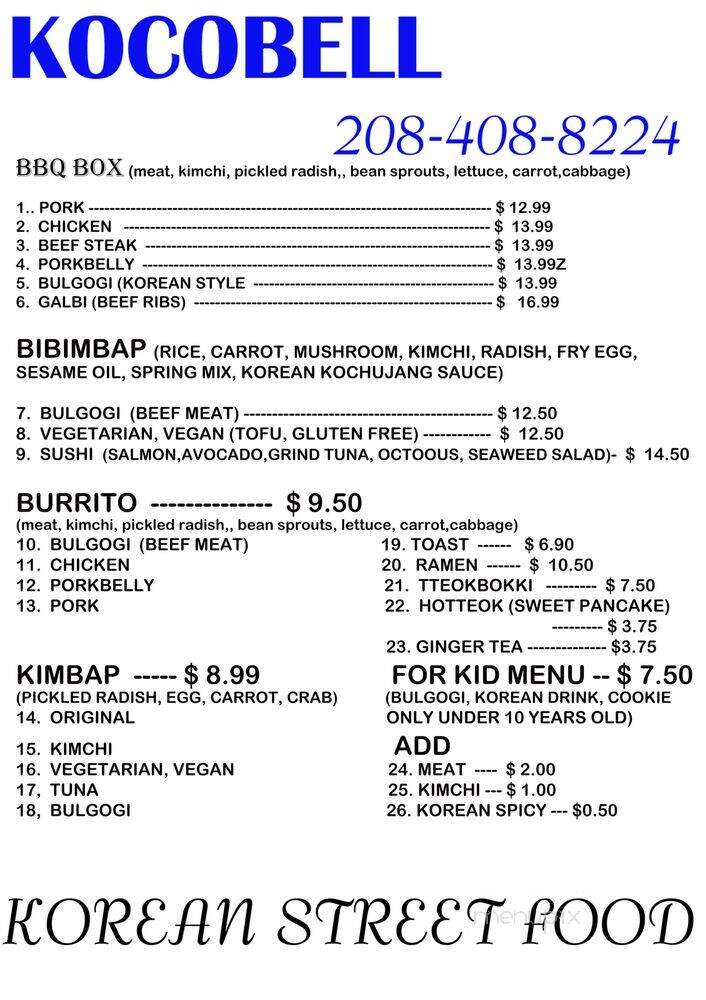 Koco Bell - Boise, ID menu_pic