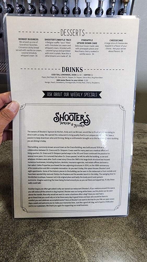Shooter's Taproom & Kitchen - Chillicothe, MO menu_pic