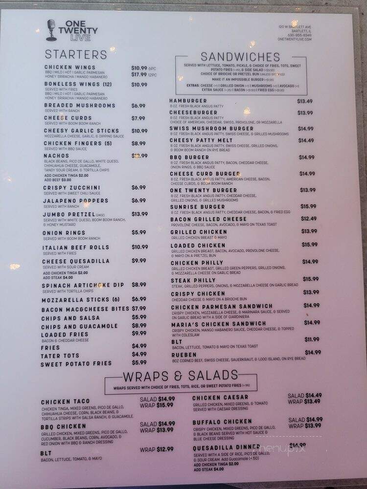 One Twenty Live - Bartlett, IL menu_pic