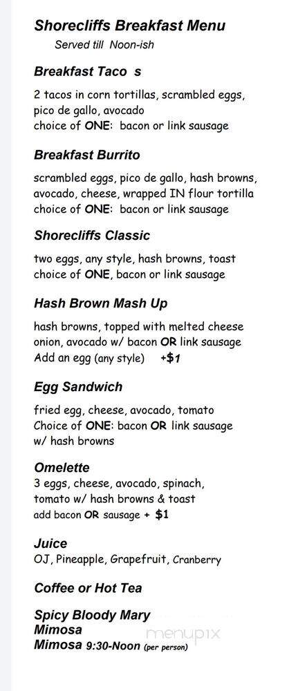 Shorecliffs Bar & Grill - San Clemente, CA menu_pic