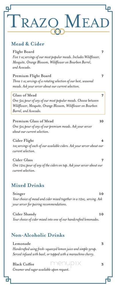 Trazo Meadery - Clarksville, TN menu_pic