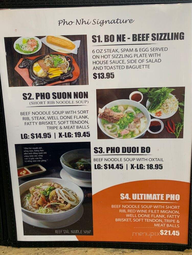 Pho Nhi - Houston, TX menu_pic