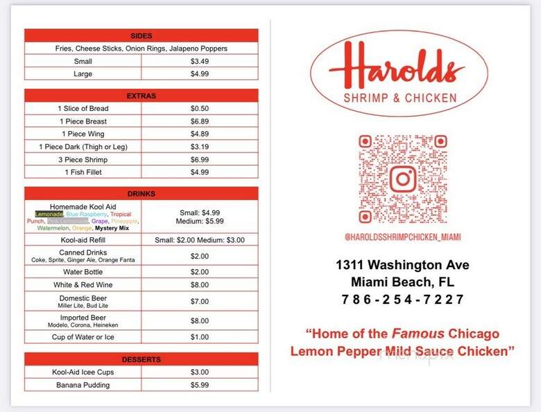Harolds Shrimp and Chicken - Miami Beach, FL menu_pic