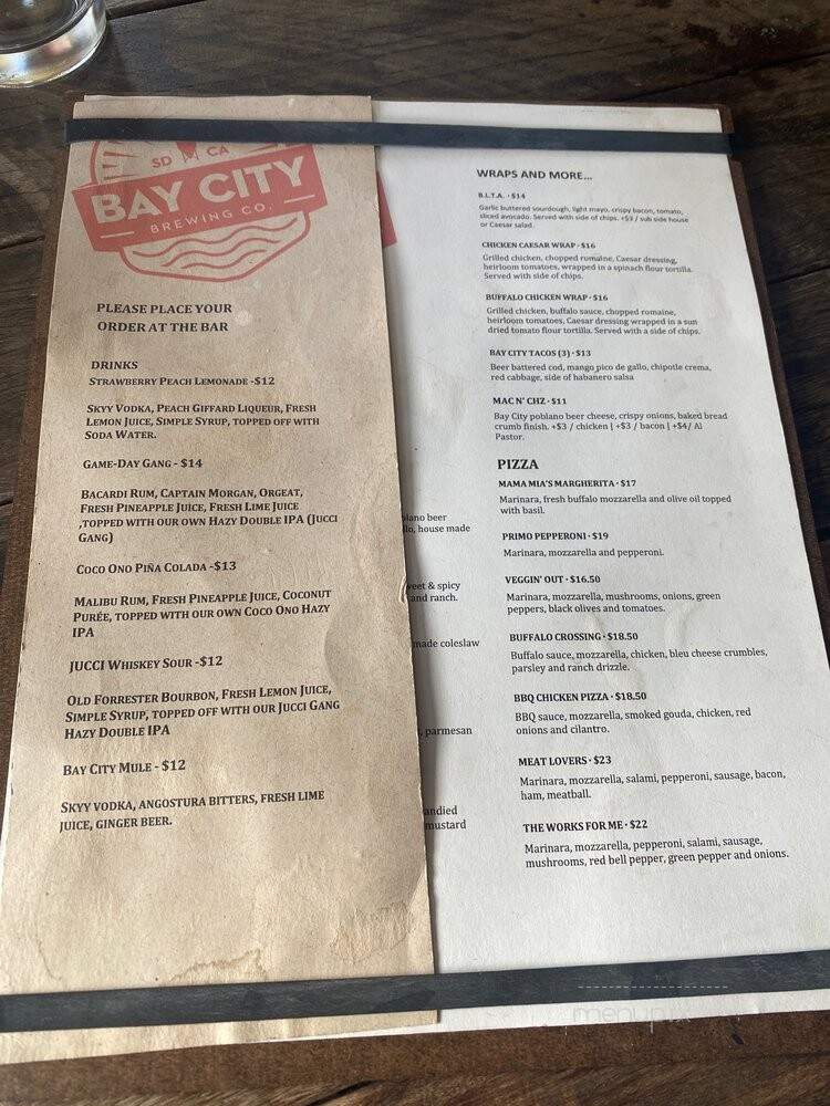 Bay City Brewing Company - San Diego, CA menu_pic