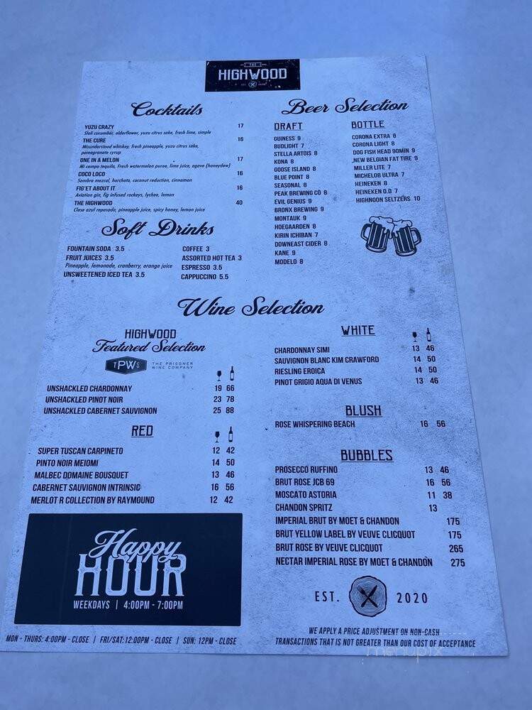 The Highwood - Weehawken, NJ menu_pic