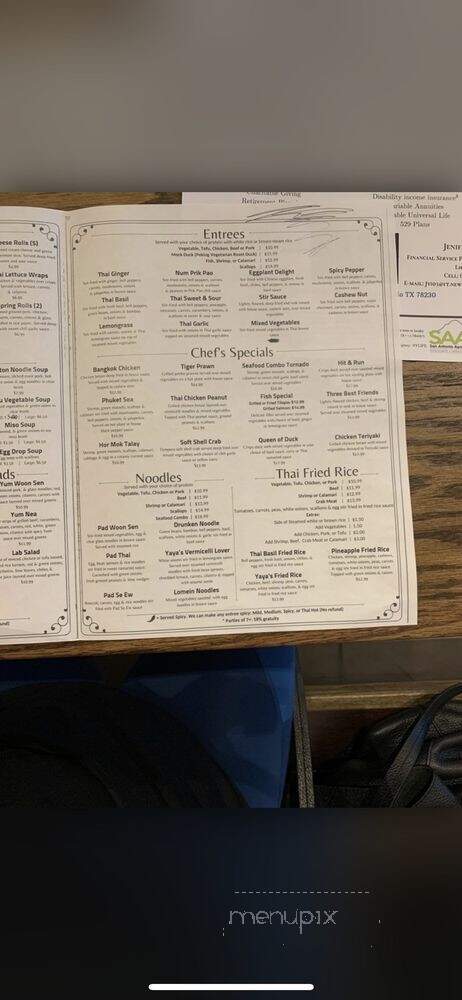 Yaya's Thai Fusion - San Antonio, TX menu_pic
