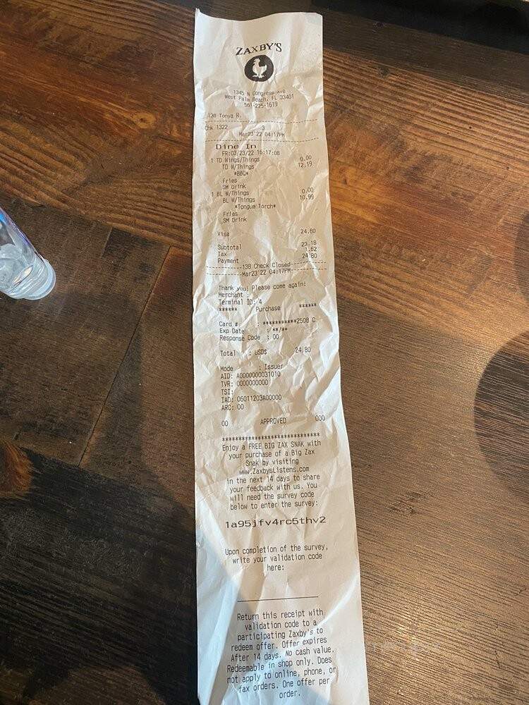 Zaxby's Chicken Fingers & Buffalo Wings - West Palm Beach, FL menu_pic