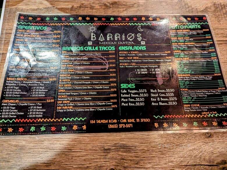Barrios Mexican Cantina - Oak Ridge, TN menu_pic