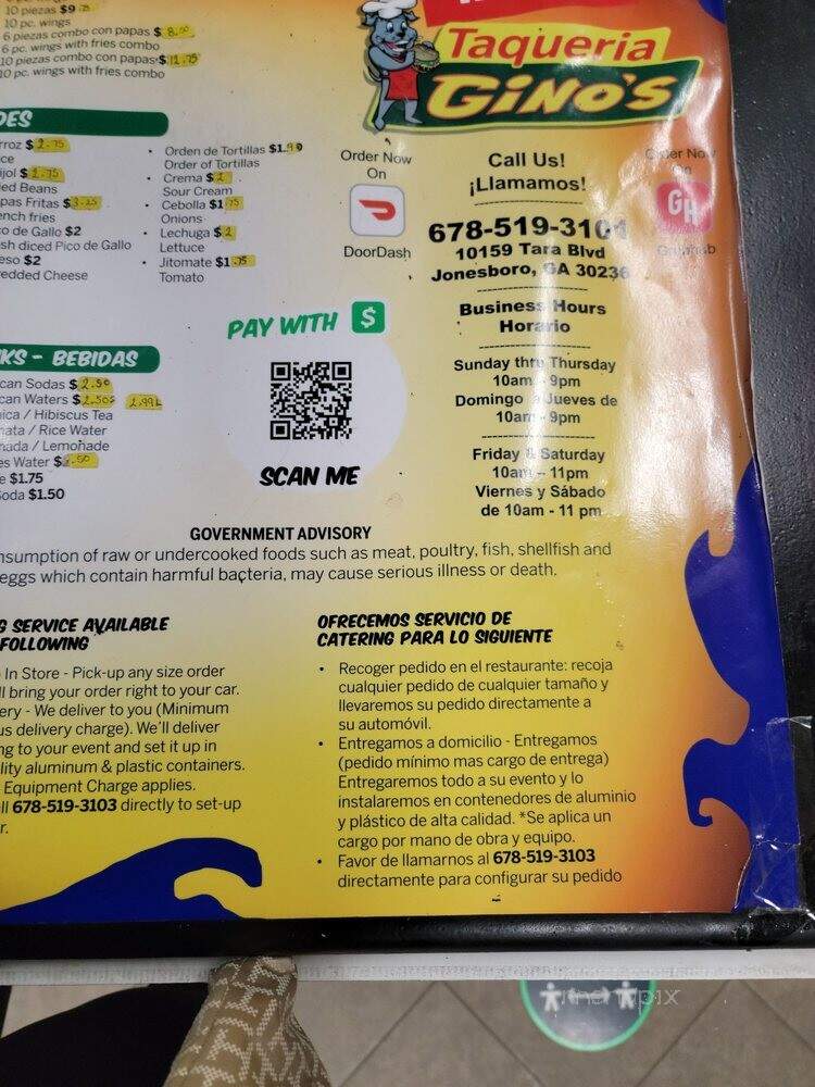 Taqueria Gino's - Jonesboro, GA menu_pic
