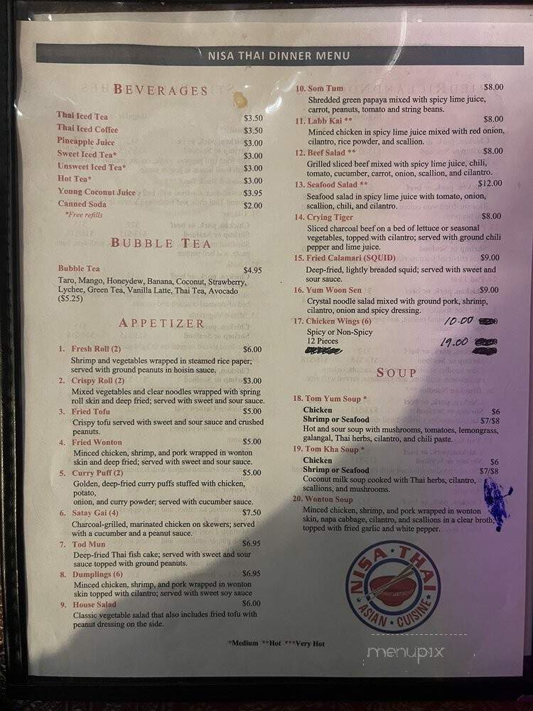 Nisa Thai Cuisine 2 - Petersburg, VA menu_pic