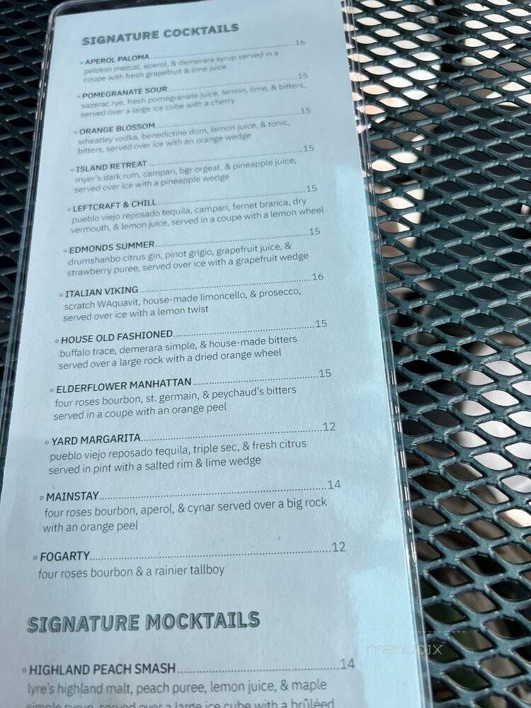 Leftcraft - Woodway, WA menu_pic