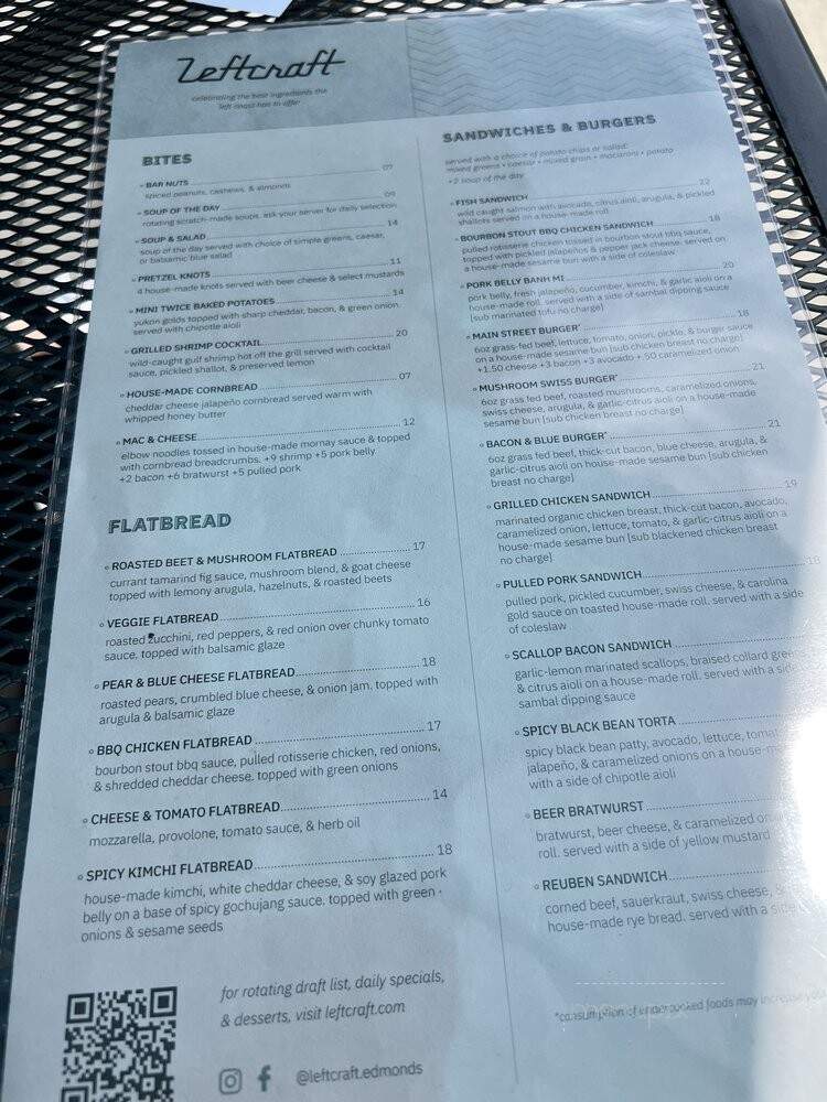 Leftcraft - Woodway, WA menu_pic