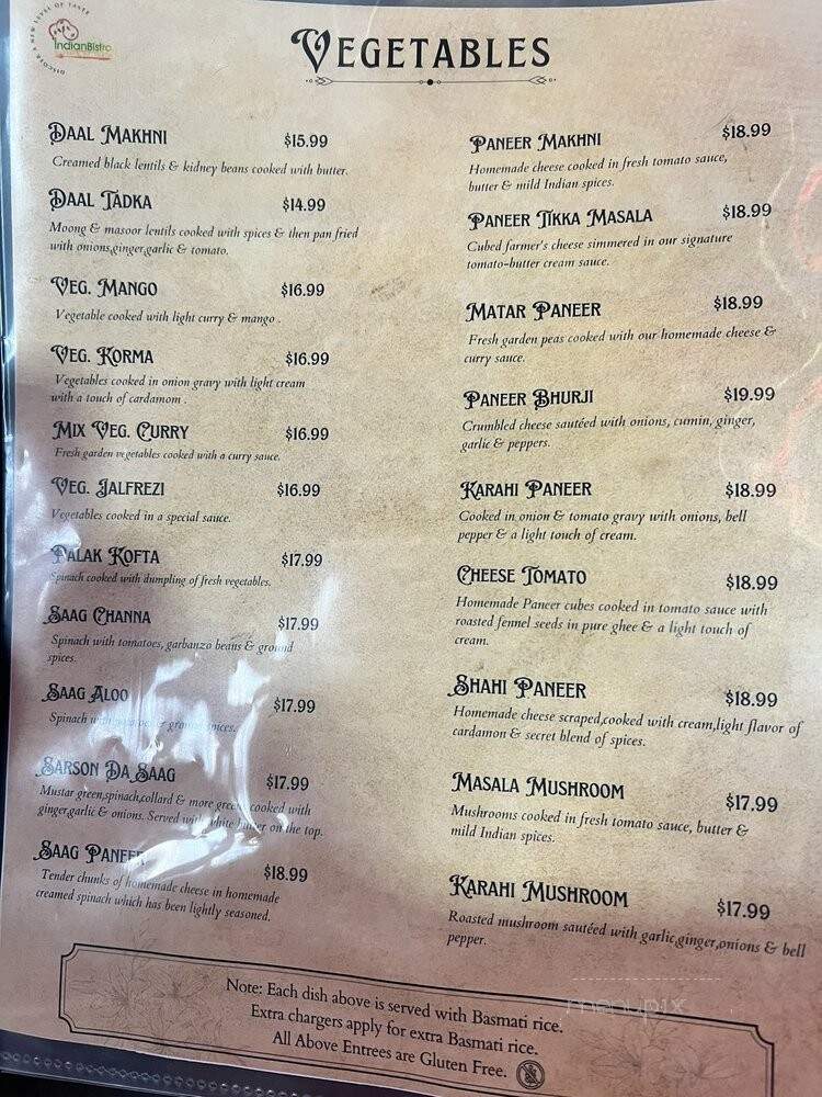 Indian Bistro - Kent, WA menu_pic