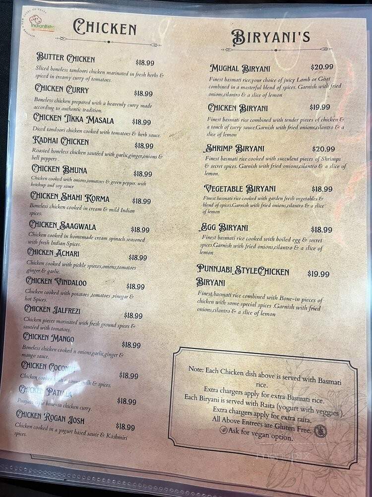 Indian Bistro - Kent, WA menu_pic