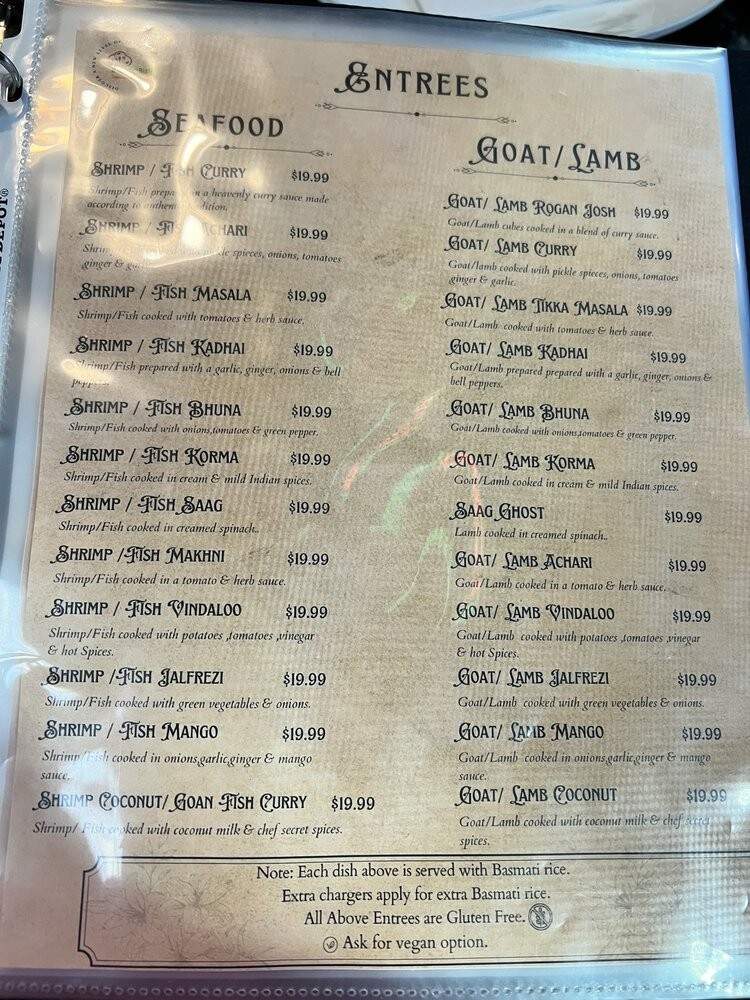 Indian Bistro - Kent, WA menu_pic