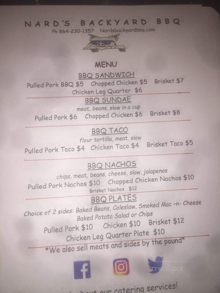 Nard's Backyard BBQ - Simpsonville, SC menu_pic